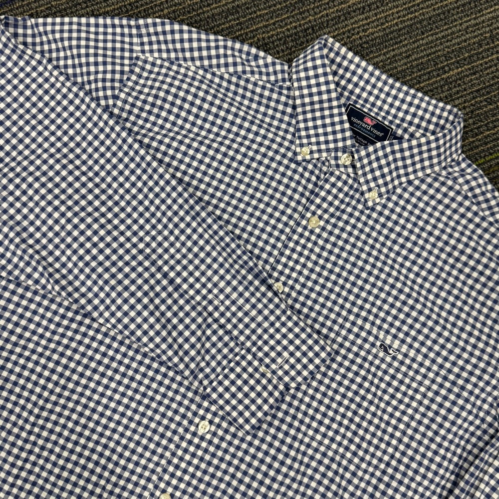 Vineyard Vines Mens Performance Slim Fit Tucker Shirt XXL Blue Gingham‎
